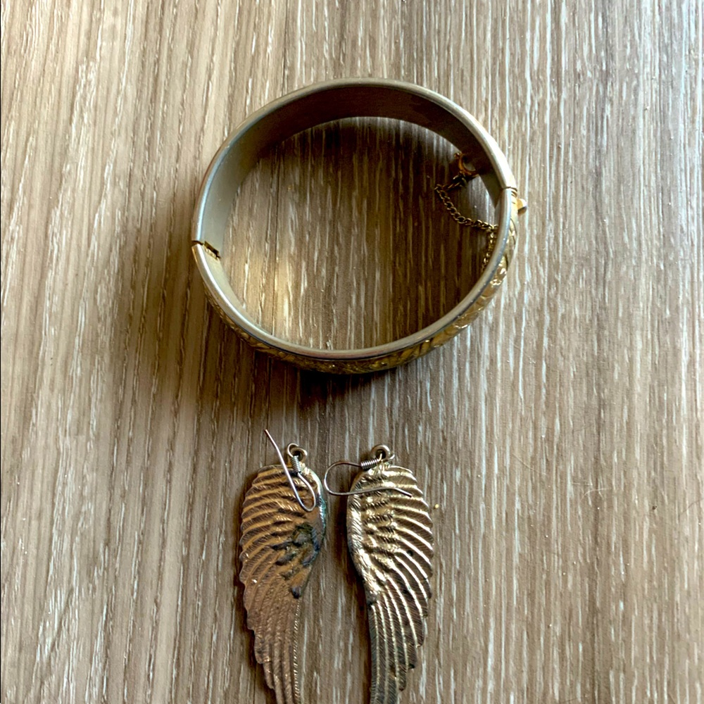 Vintage angel wing earrings and bracelet to match